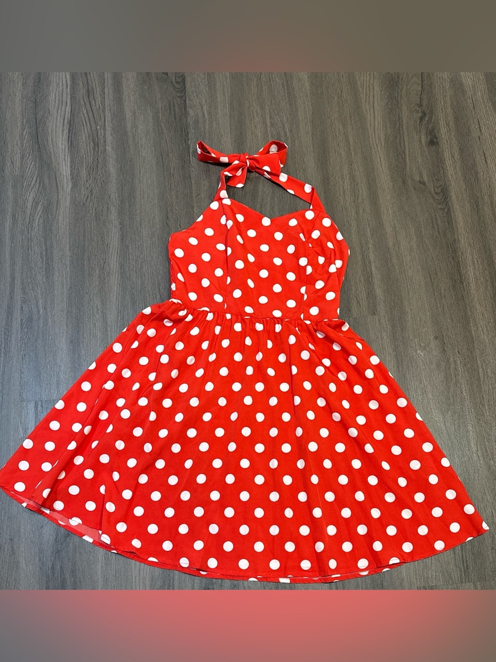 Red Polka Dot Halter Fit Flare Pinup Retro Cottagecore Coquette Dress